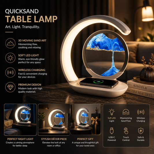 ⏳ Quicksand Table Lamp ⏳ 3D Sand Art • LED Night Light • Wireless Charging