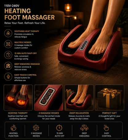 🔥 Electric Foot Massager 🔥 Heat Therapy • Shiatsu Kneading • Deep Relaxation