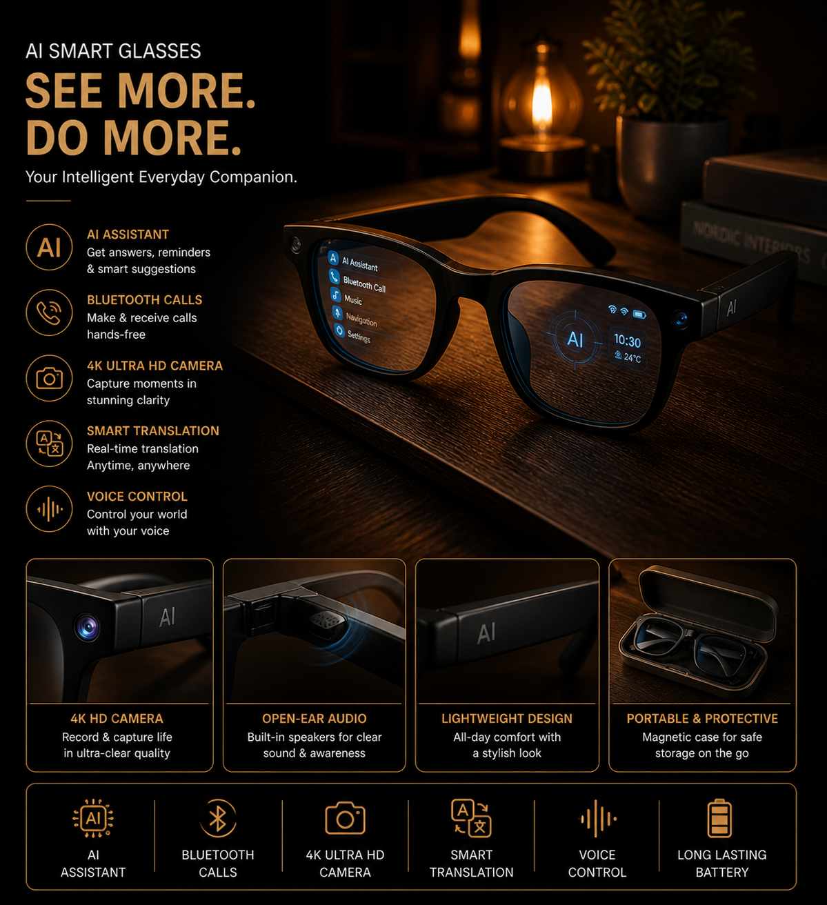 😎 AI Smart Glasses 2026 😎 4K Camera • Bluetooth Calls • Music On-the-Go