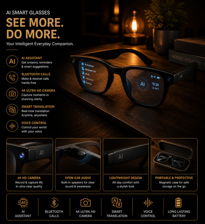 😎 AI Smart Glasses 2026 😎 4K Camera • Bluetooth Calls • Music On-the-Go