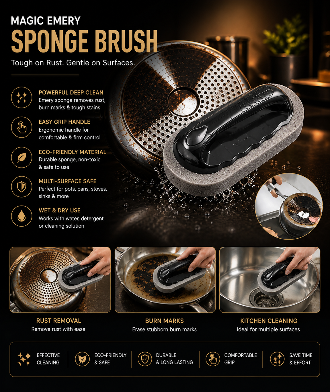 🧽 Magic Emery Sponge Brush 🧽 Eco-Friendly • Rust Removal • Easy Grip