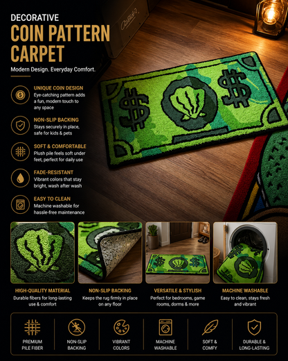 🪙 Decorative Coin Pattern Carpet 🪙 Modern Design • Non-Slip • Fade Resistant