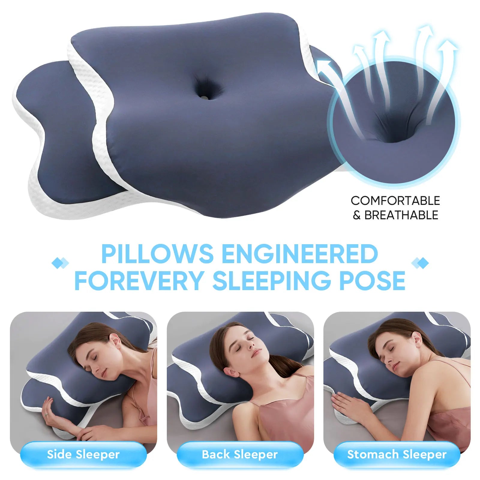 ✨ Ergonomic Memory Foam Pillow ✨ Neck Relief • Contour Support • All Sleep Styles