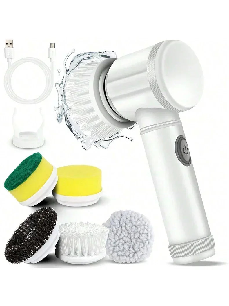🧼 5-in-1 Electric Spin Scrubber 🧼 5 Brush Heads • USB Rechargeable • Powerful Clean
