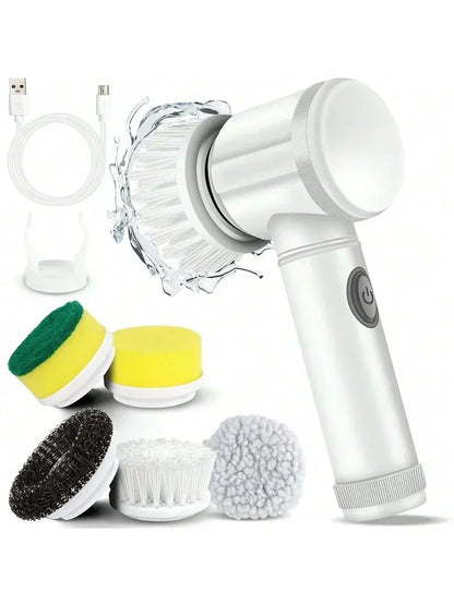 🧼 5-in-1 Electric Spin Scrubber 🧼 5 Brush Heads • USB Rechargeable • Powerful Clean