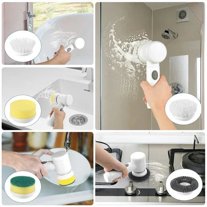 🧼 5-in-1 Electric Spin Scrubber 🧼 5 Brush Heads • USB Rechargeable • Powerful Clean