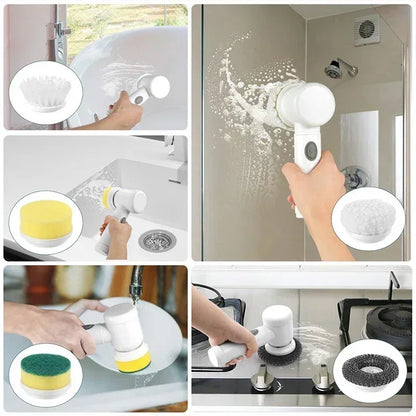🧼 5-in-1 Electric Spin Scrubber 🧼 5 Brush Heads • USB Rechargeable • Powerful Clean