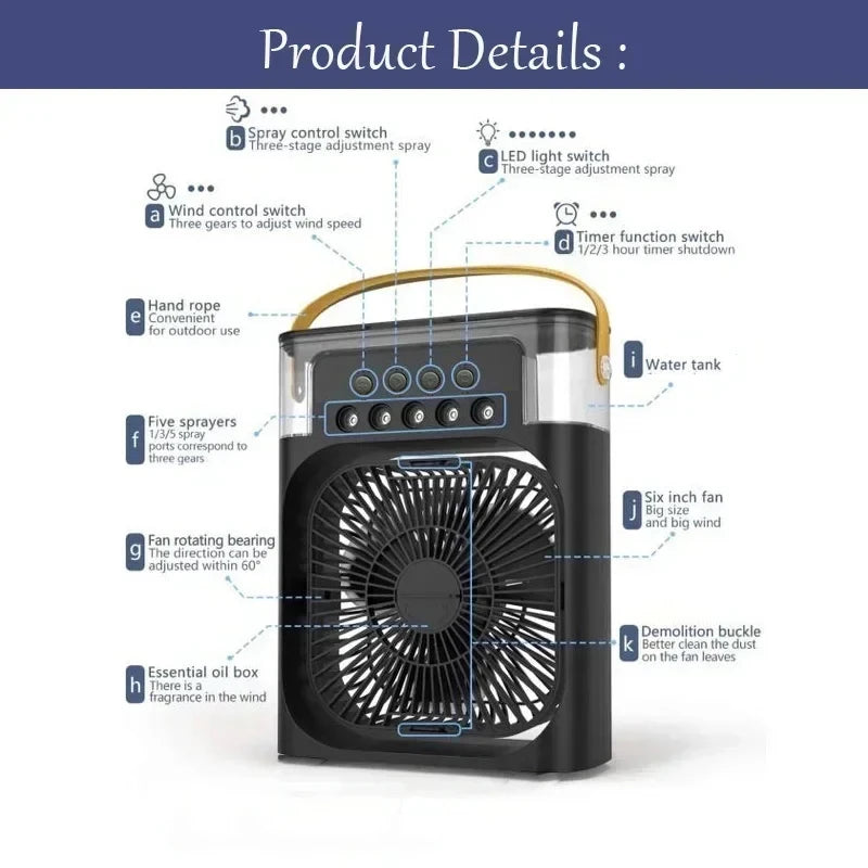 ❄️ 3-in-1 Mini Air Cooler ❄️ Fan • Humidifier • Night Light